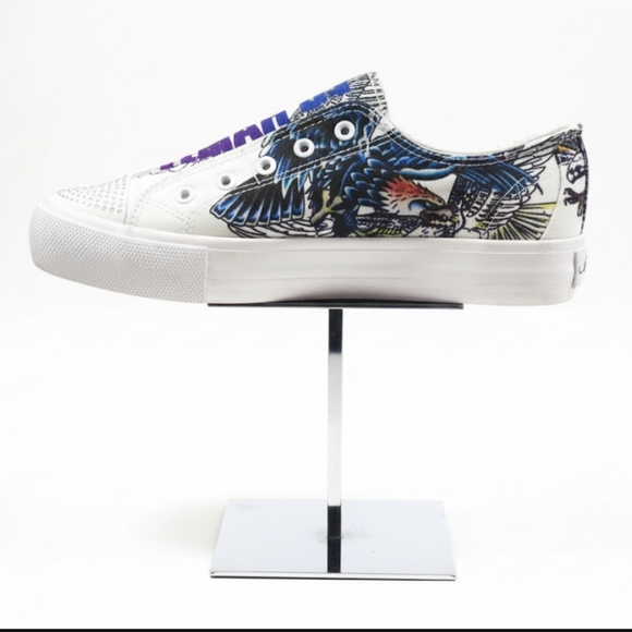 Ed Hardy Women's White and Blue Graphic Sneakers - Picture 2 of 7